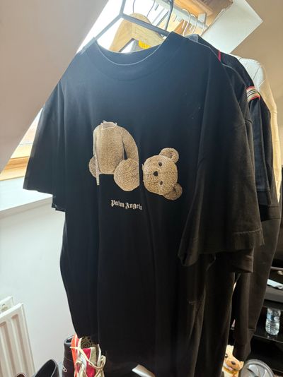 Palm Angels Black T-Shirt With Teddy Bear Graphic