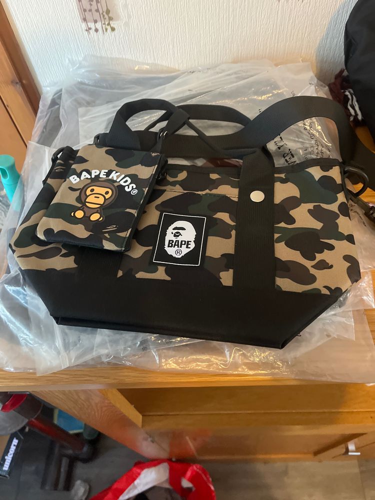 Bape Camo Tote Bag With Bapekids Pouch