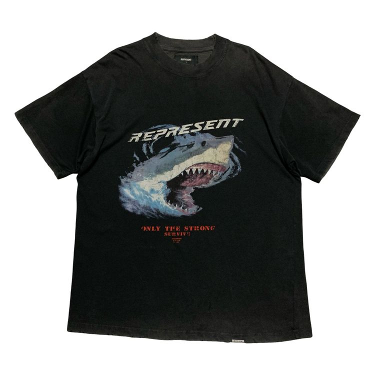 Represent Small Shark Graphic Vintage Black Tee