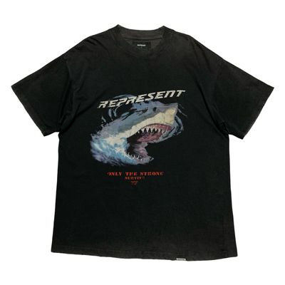 Represent Small Shark Graphic Vintage Black Tee