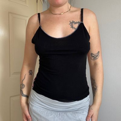 Black mesh Cami Top With Floral Patterned back