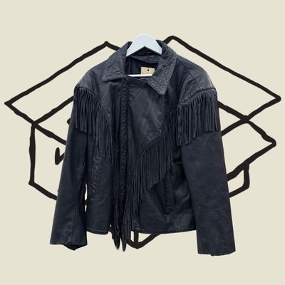 Black Leather Jacket With Fringe Detailing