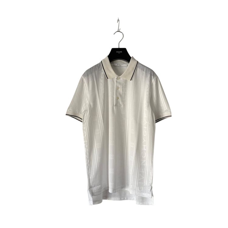 Givenchy White Striped Trim All Over Logo Polo