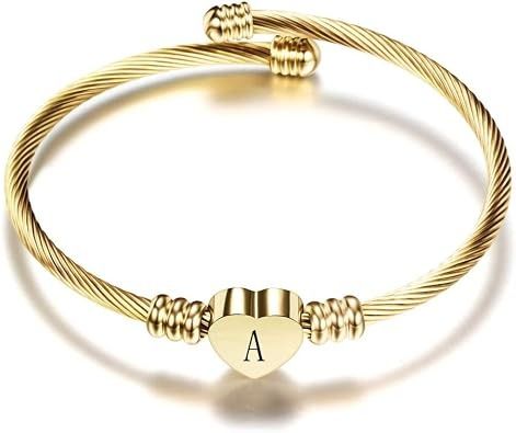 Gold-Tone Heart Charm Bracelet With Letter Engraving image 1