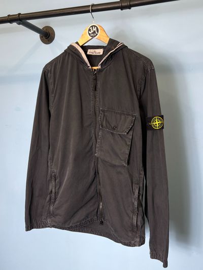 Large Stone Island Navy Blue Old Dye Zip Hooded Overshirt Jacket