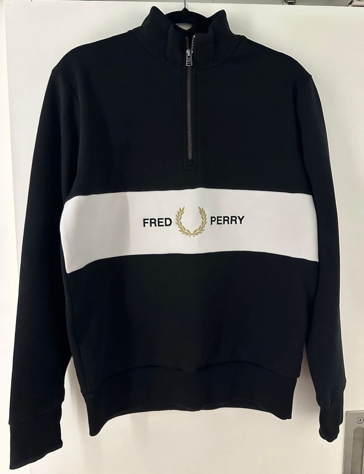 RRP £90 Fred Perry Embroidered Panel Sweatshirt Black & White  image 1