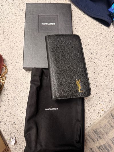 Yves Saint Laurent Black Leather Wallet Phone Case