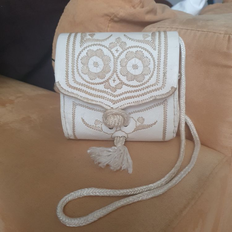 White Embroidered Crossbody Bag image 1