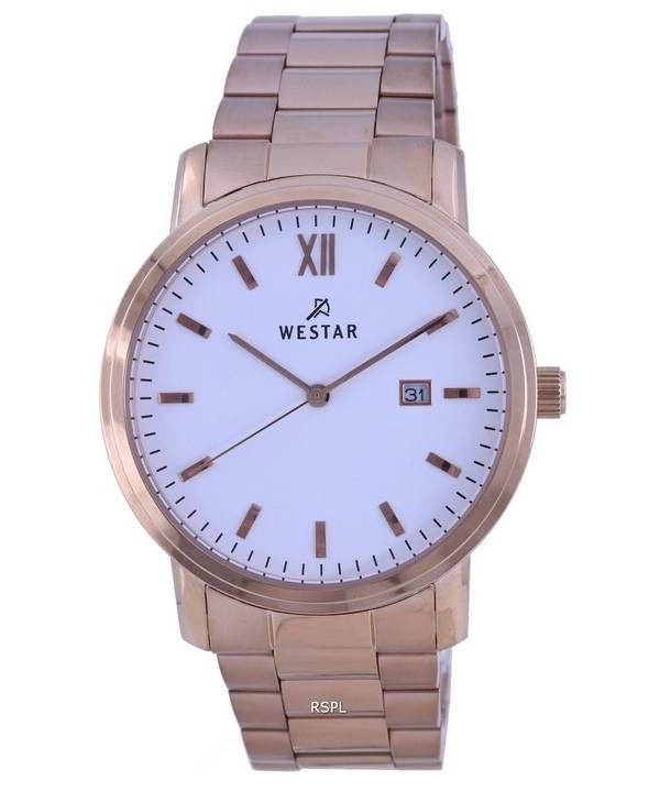 Westar White Dial Rose Gold Tone Stainless Steel Quartz 50245 PPN 601 Mens Watch image 1