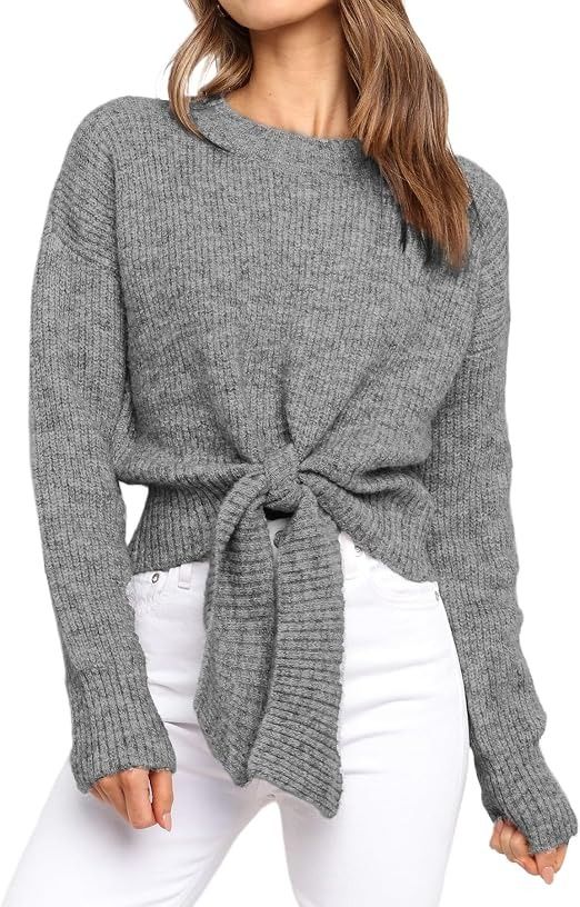 Immagine di Grey Knitted Tie-Front Sweater 4