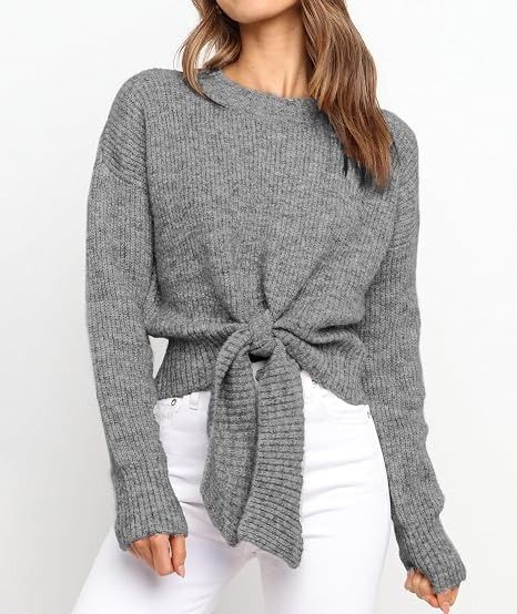 Immagine di Grey Knitted Tie-Front Sweater 3