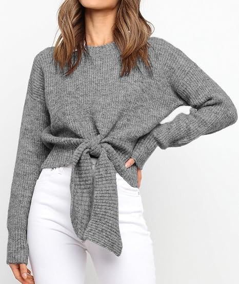 Immagine di Grey Knitted Tie-Front Sweater 2