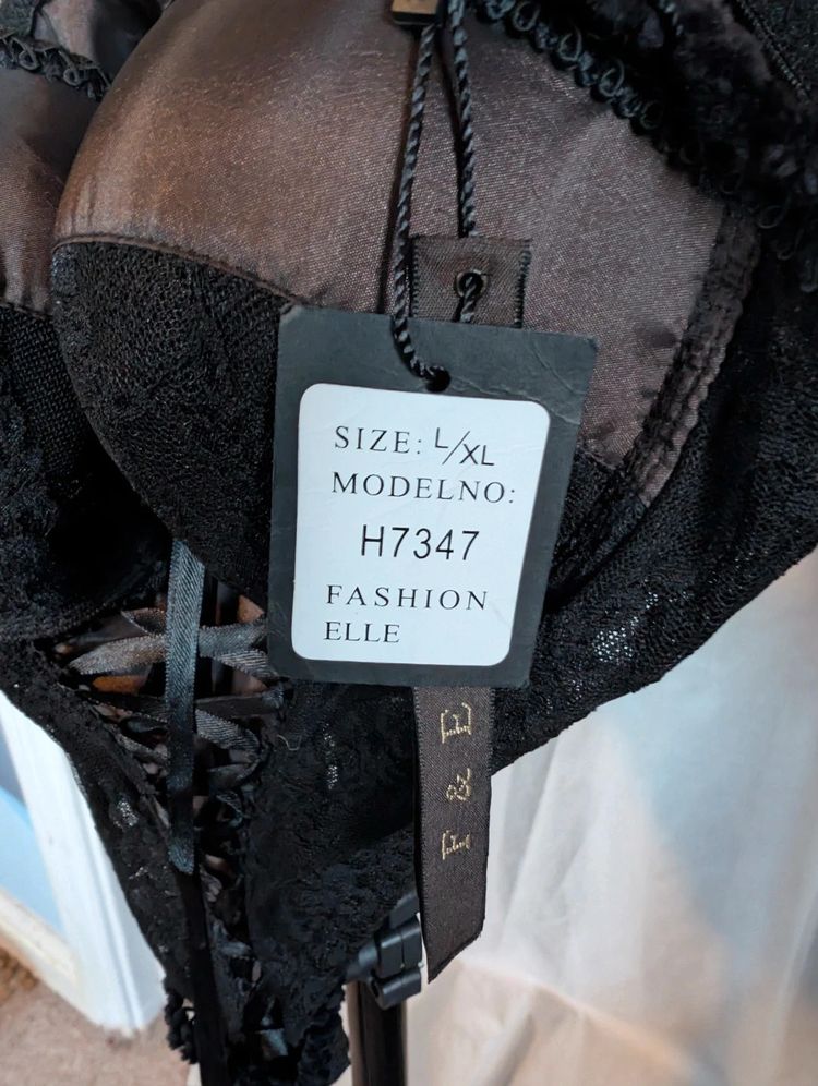 Fashion Elle Corset Top Black Lace Satin Basque L/XL Fits S/M Goth Y2K image 7