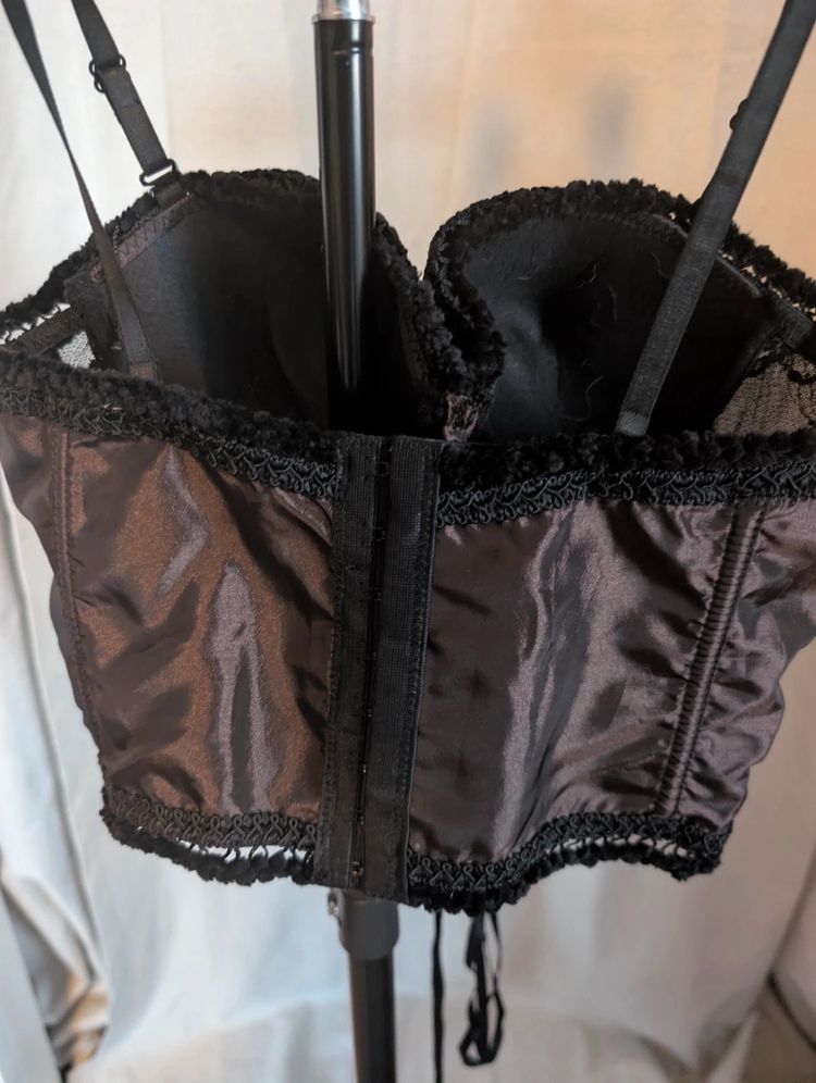 Fashion Elle Corset Top Black Lace Satin Basque L/XL Fits S/M Goth Y2K image 6