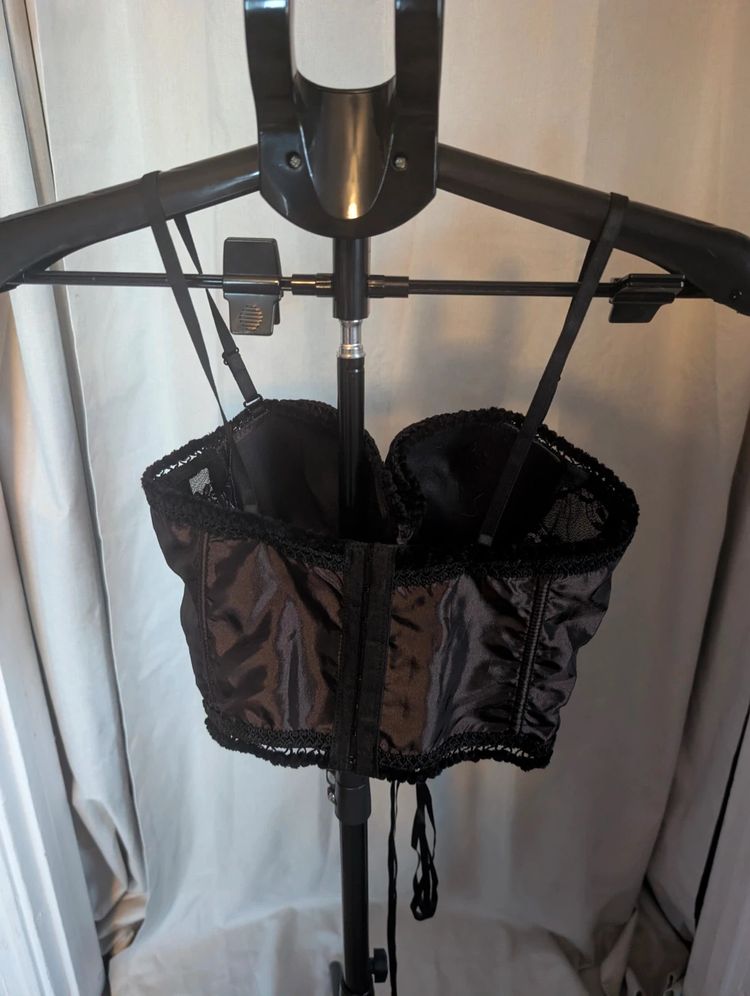 Fashion Elle Corset Top Black Lace Satin Basque L/XL Fits S/M Goth Y2K image 5