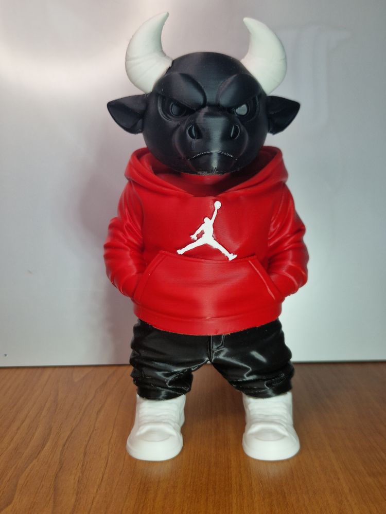 3d printed Chicago Bull Figurine With Red Hoodie And Black Pants