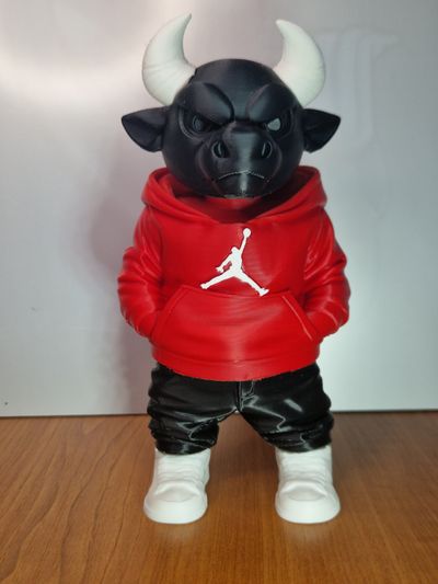3d printed Chicago Bull Figurine With Red Hoodie And Black Pants