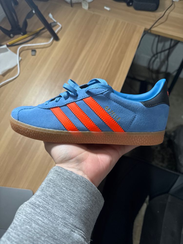 Adidas Blue Sneakers With Orange Stripes