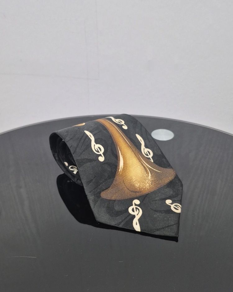 Phineas Creed Men's Necktie Classic Black Brass Trumpet Musical Notes Pattern