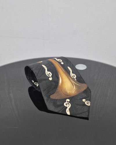 Phineas Creed Men's Necktie Classic Black Brass Trumpet Musical Notes Pattern