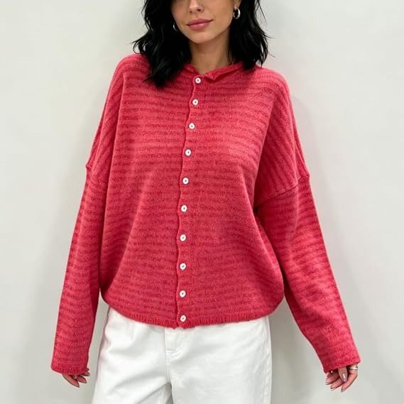 Red Button-Up Cardigan Sweater image 1