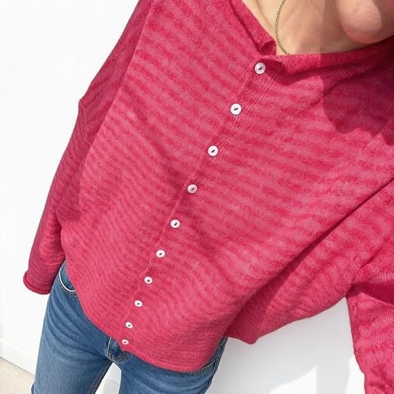Red Button-Up Cardigan Sweater obraz 5