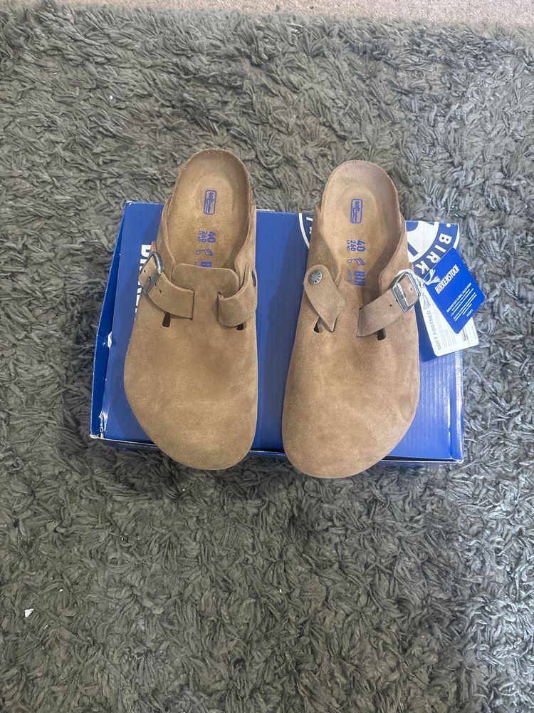 Birkenstock Brown Suede Slip-On Clogs image 1