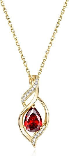Gold Necklace With Red Teardrop Gemstone Pendant image 1