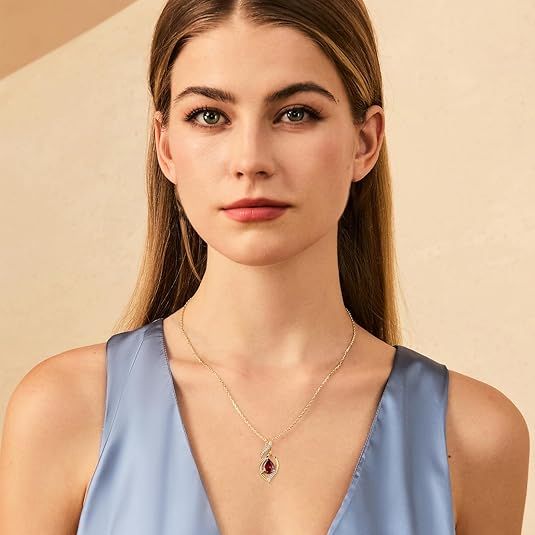 Gold Necklace With Red Teardrop Gemstone Pendant image 3
