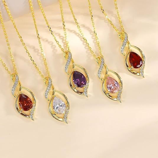 Gold Necklace With Red Teardrop Gemstone Pendant image 4