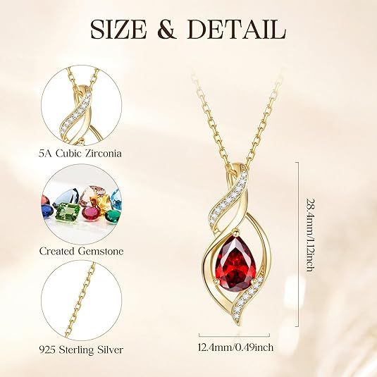 Gold Necklace With Red Teardrop Gemstone Pendant image 2