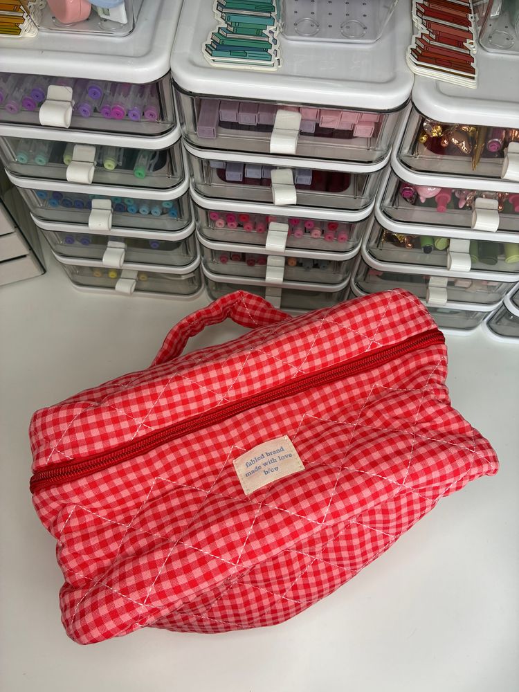 Red Gingham Checkered Bags Set 2