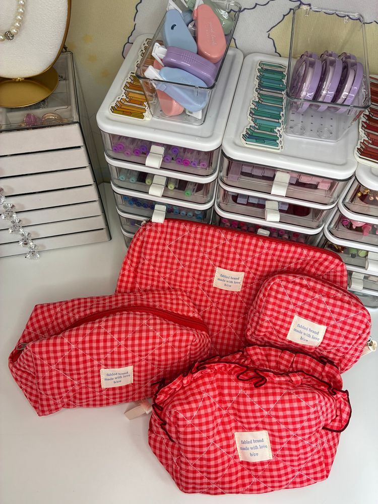 Red Gingham Checkered Bags Set