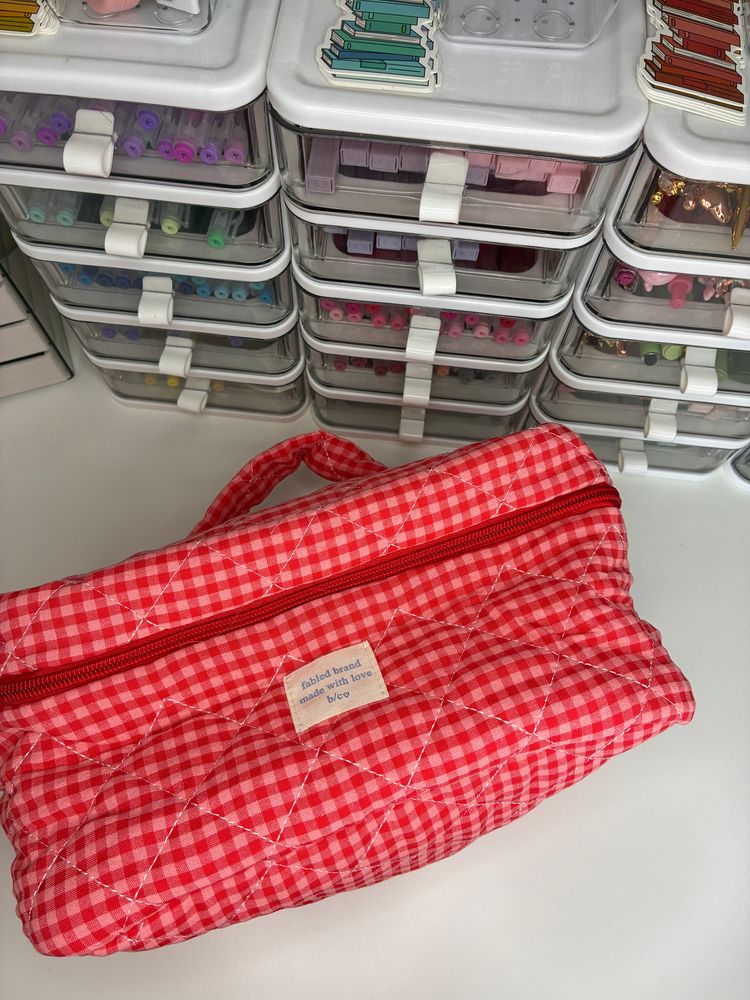 Red Gingham Checkered Bags Set 3