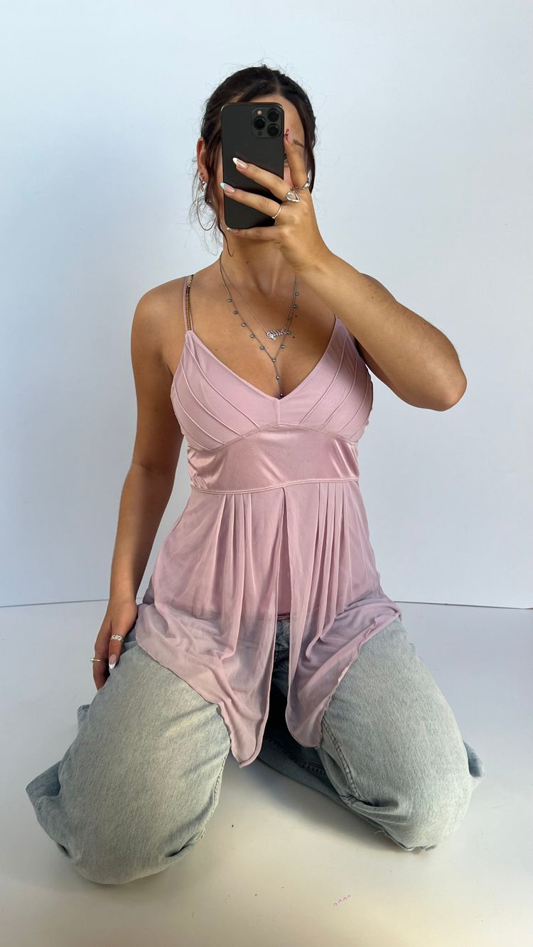 00s pink mesh babydoll cami- size M