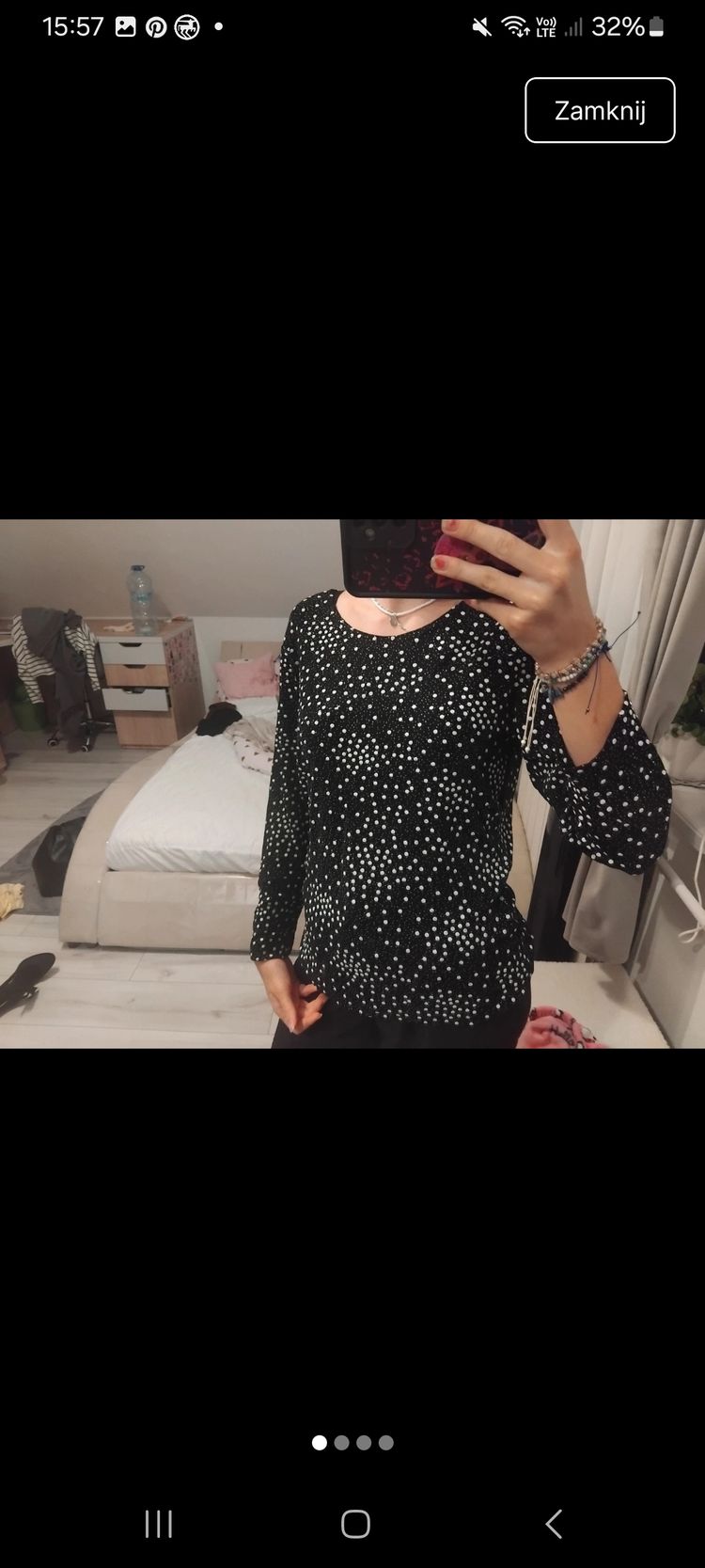 Black Long Sleeve Top With White Polka Dots
