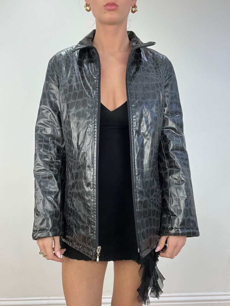 vintage edit: date night | small black faux leather crocodile print jacket 7