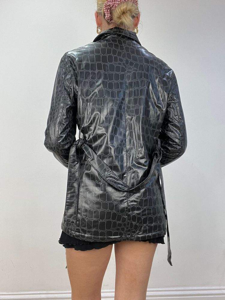 vintage edit: date night | small black faux leather crocodile print jacket 6