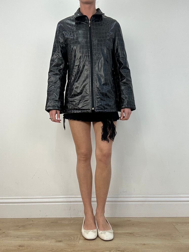 vintage edit: date night | small black faux leather crocodile print jacket 5