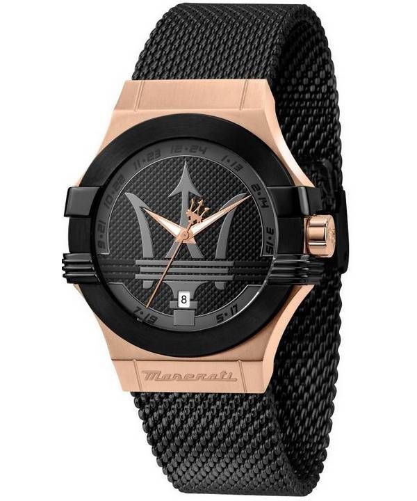 Maserati Potenza Stainless Steel Mesh Black Dial Quartz R8853108010 100M Men's Watch image 1