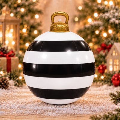 LED Black And White Striped Christmas Ornament Ball