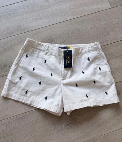 Polo Ralph Lauren White Shorts With Black Embroidered Logos