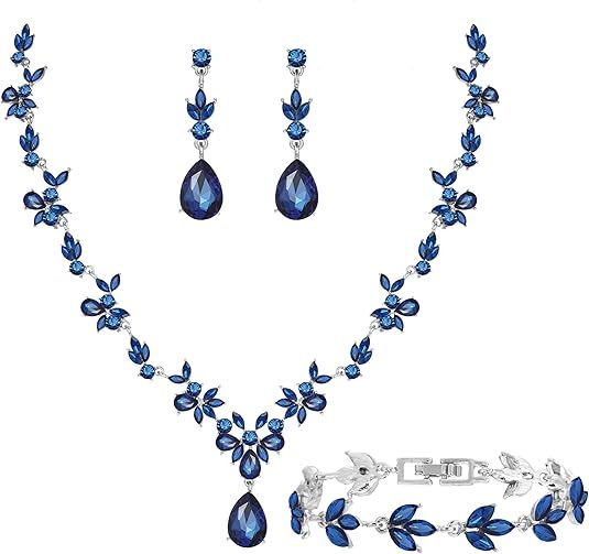 Set Blue Crystal Jewelry Set With Necklace, Earrings, Bracelet product image