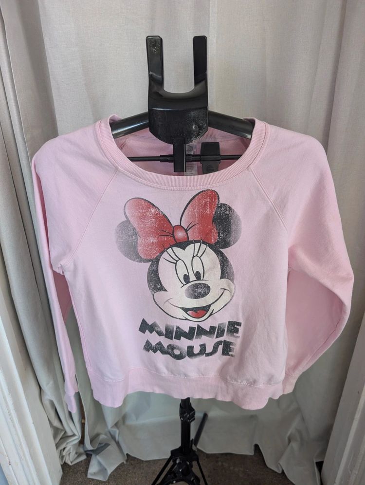 Disney Minnie Mouse Sweatshirt Pink Large L Distressed Retro Graphic Jumper (kids) image 1
