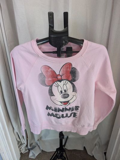 Disney Minnie Mouse Sweatshirt Pink Large L Distressed Retro Graphic Jumper (kids)