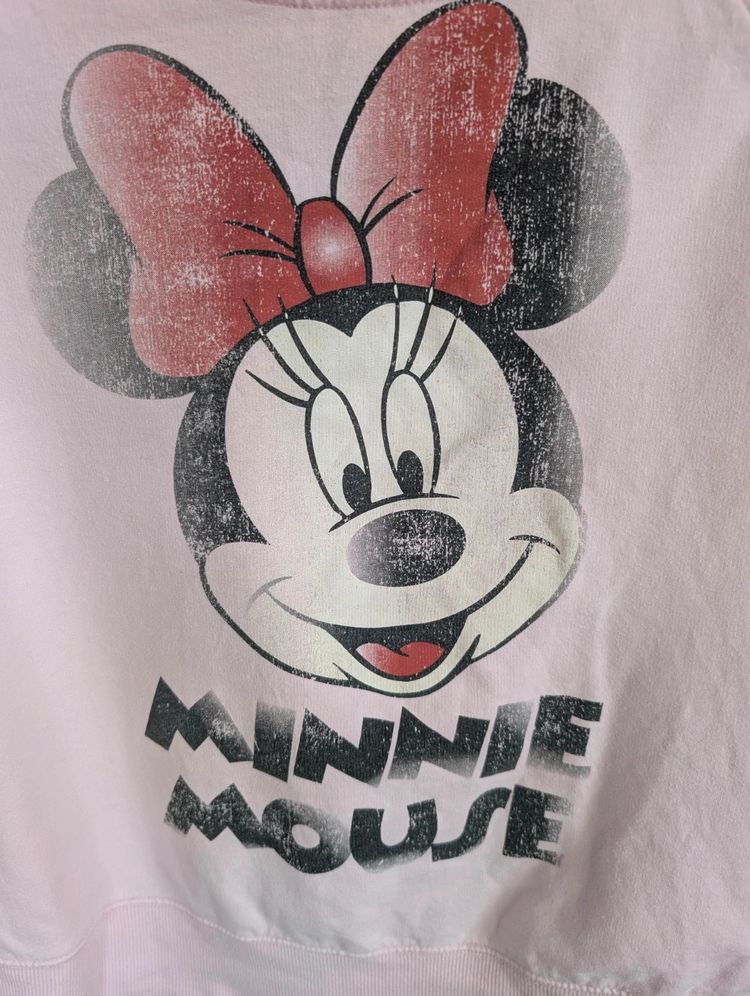 Disney Minnie Mouse Sweatshirt Pink Large L Distressed Retro Graphic Jumper (kids) image 2