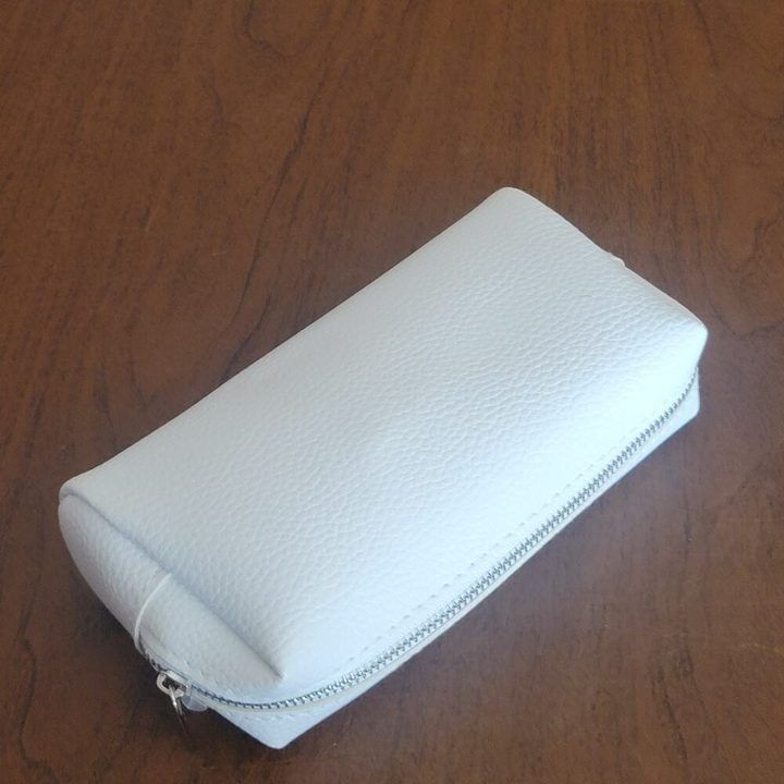 White Leather Zippered Pouch image 3