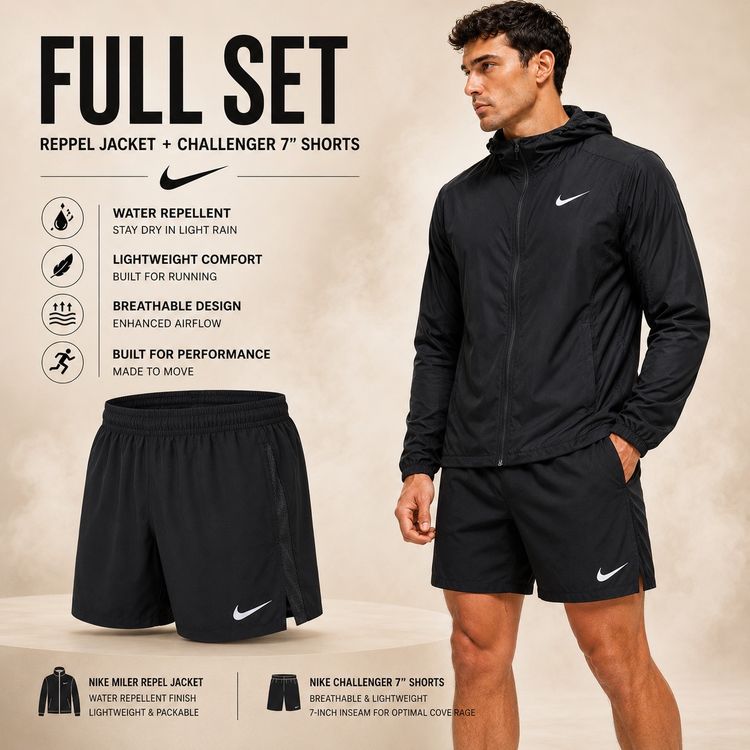 Nike Repel Jacket And Challenger 7" Shorts Set