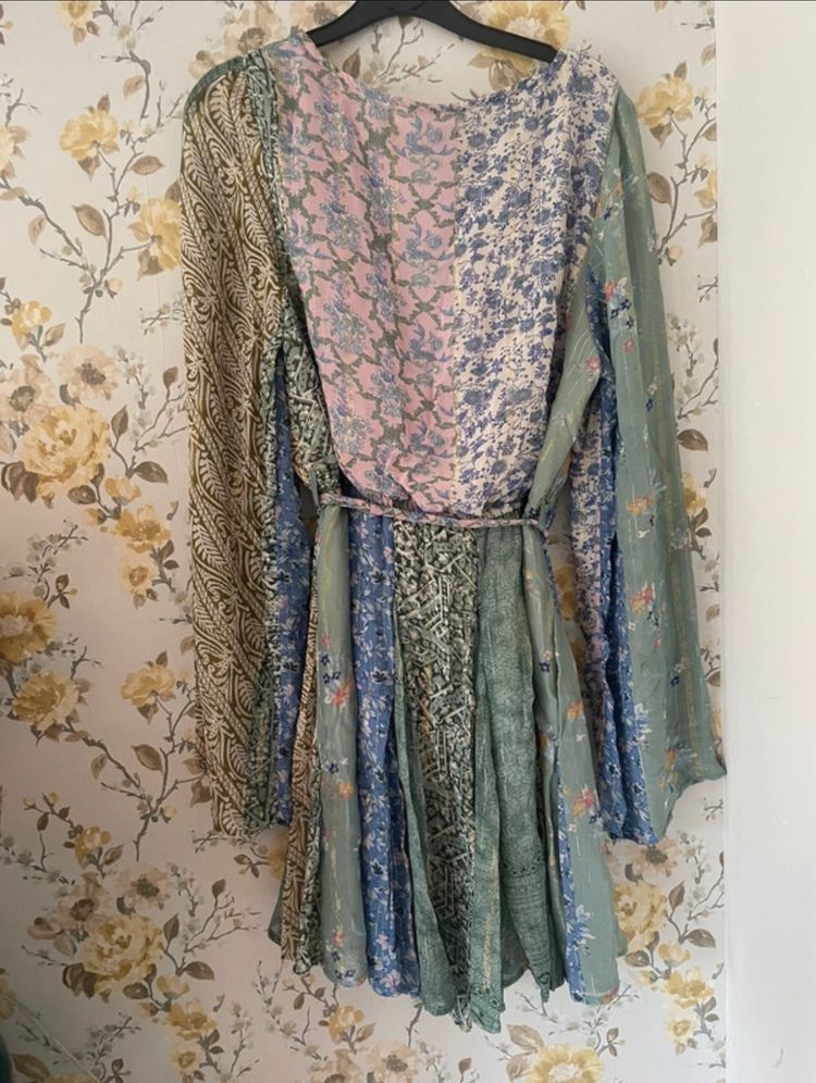 River Island-Patchwork Floral Long Sleeve Dress With Belt 2