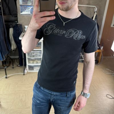 Gstar raw 2000's embroidered printed graphic muscle fit spellout tee (S)